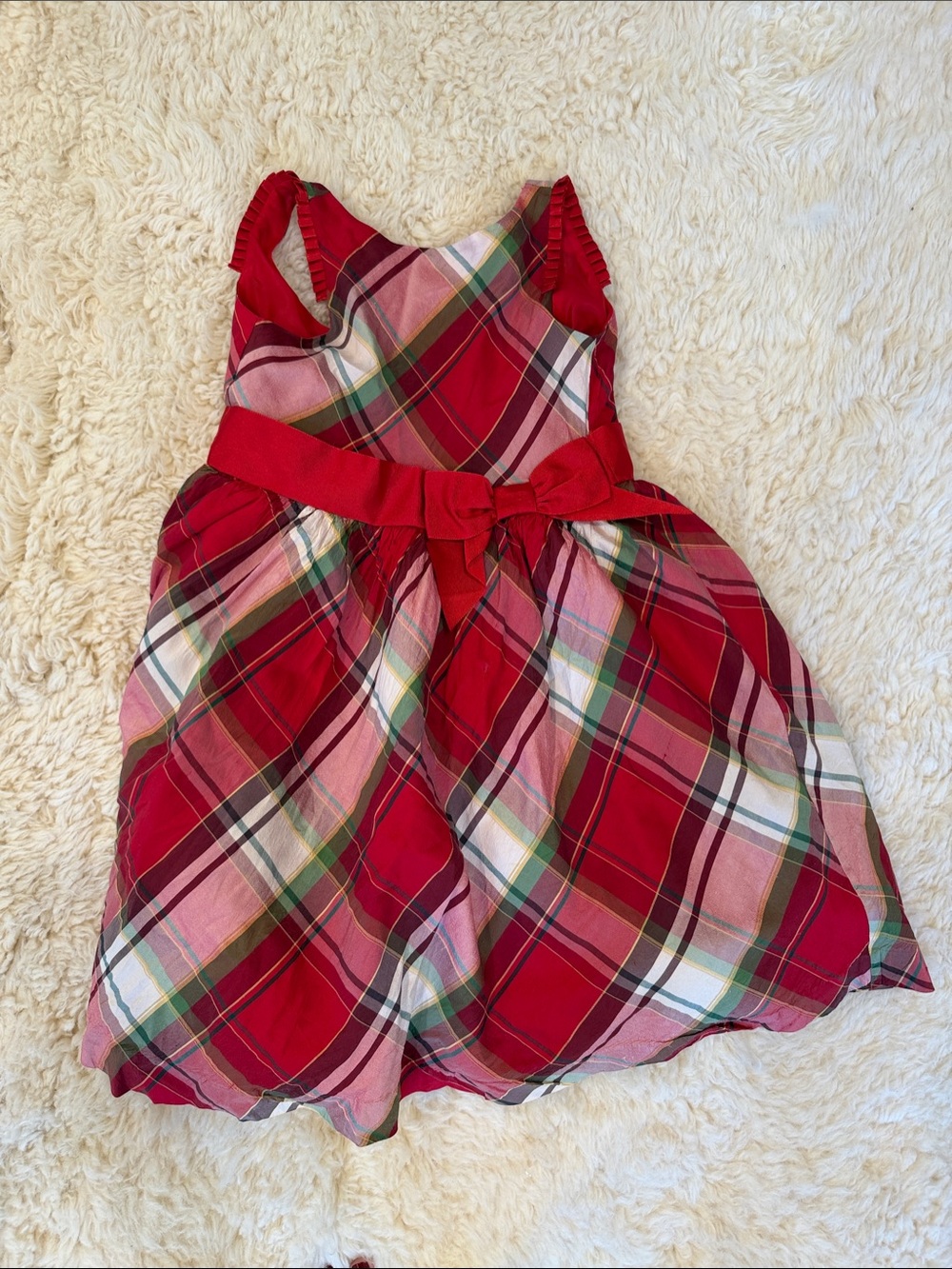 Janie and Jack Red Plaid Holiday Dress with Waist Bow